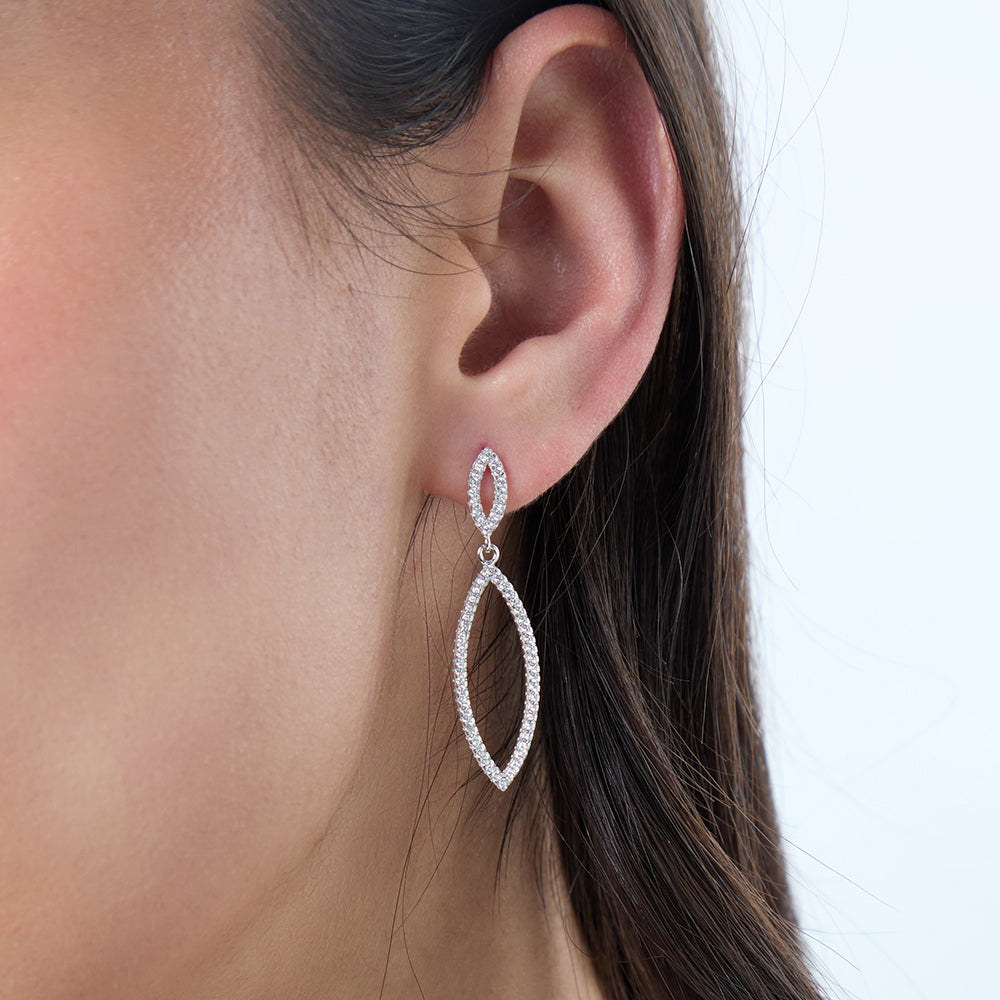 Sterling Silver Angular Oval Drop Earrings