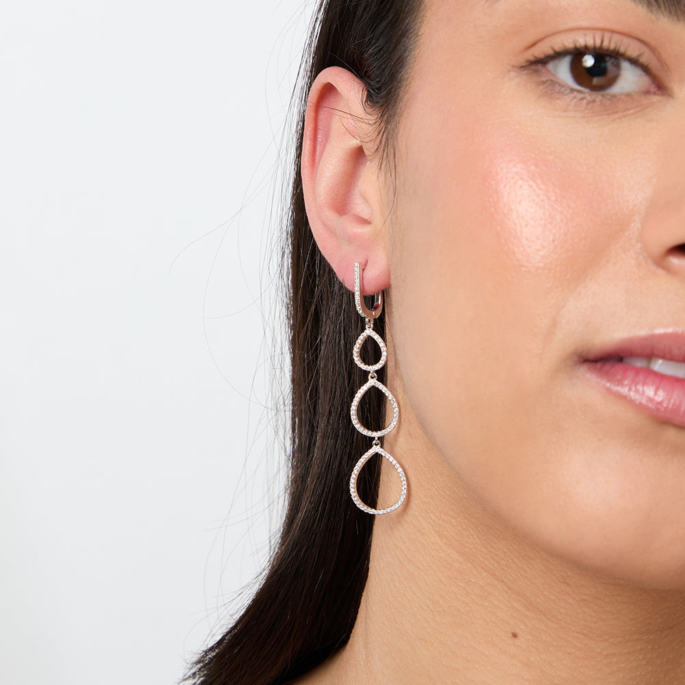 Sterling Silver  Graduated Open Oval Drop Earrings