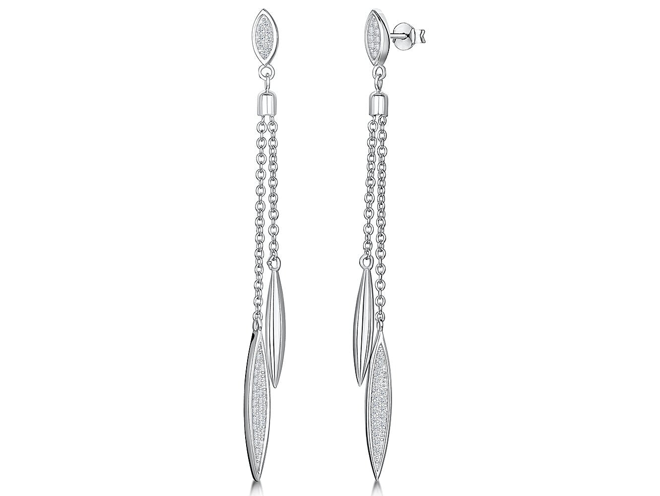 Sterling Silver Double Strand Oval Drop Earrings