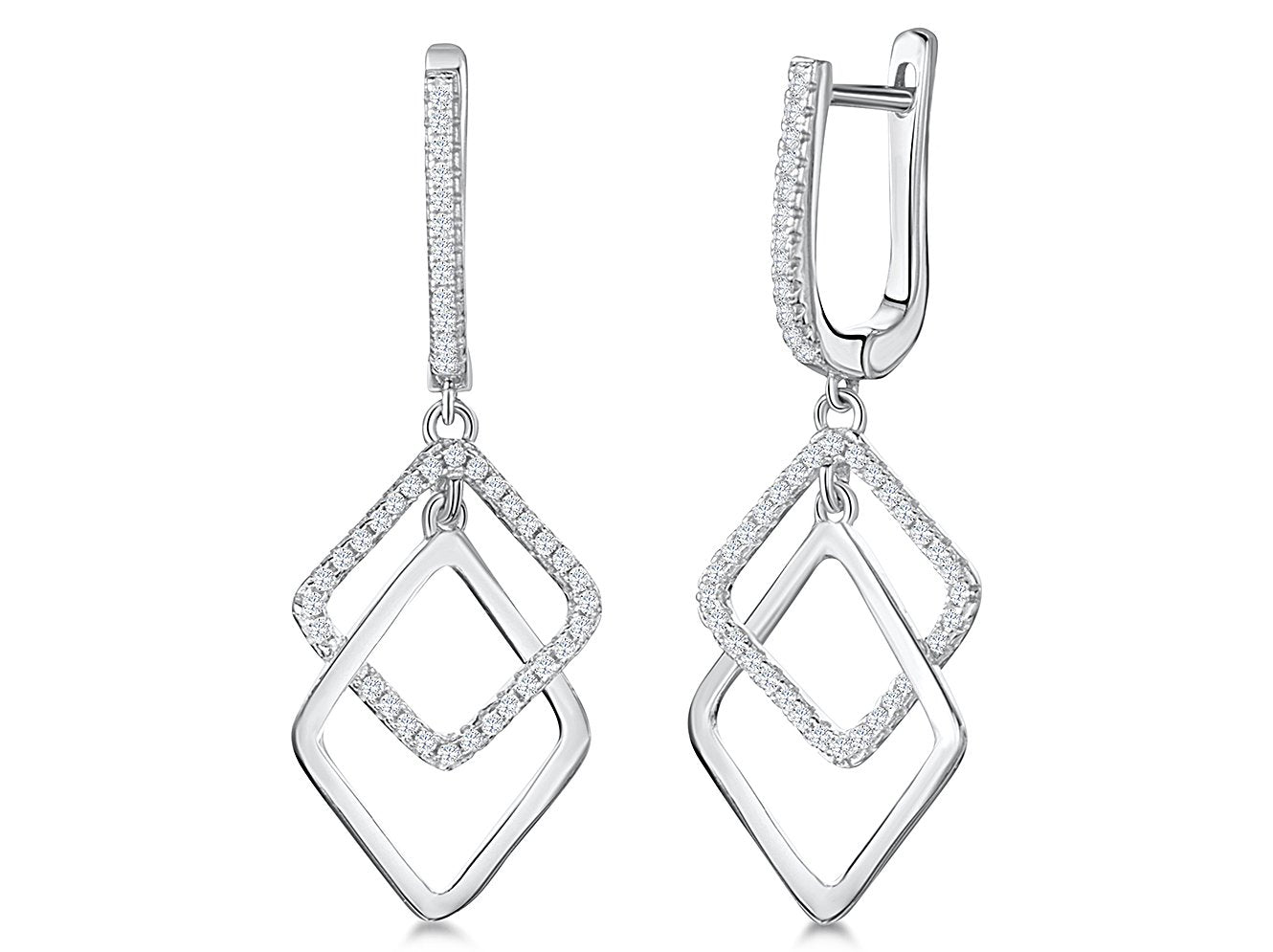 Sterling Silver Offset Double Square Drop Earrings