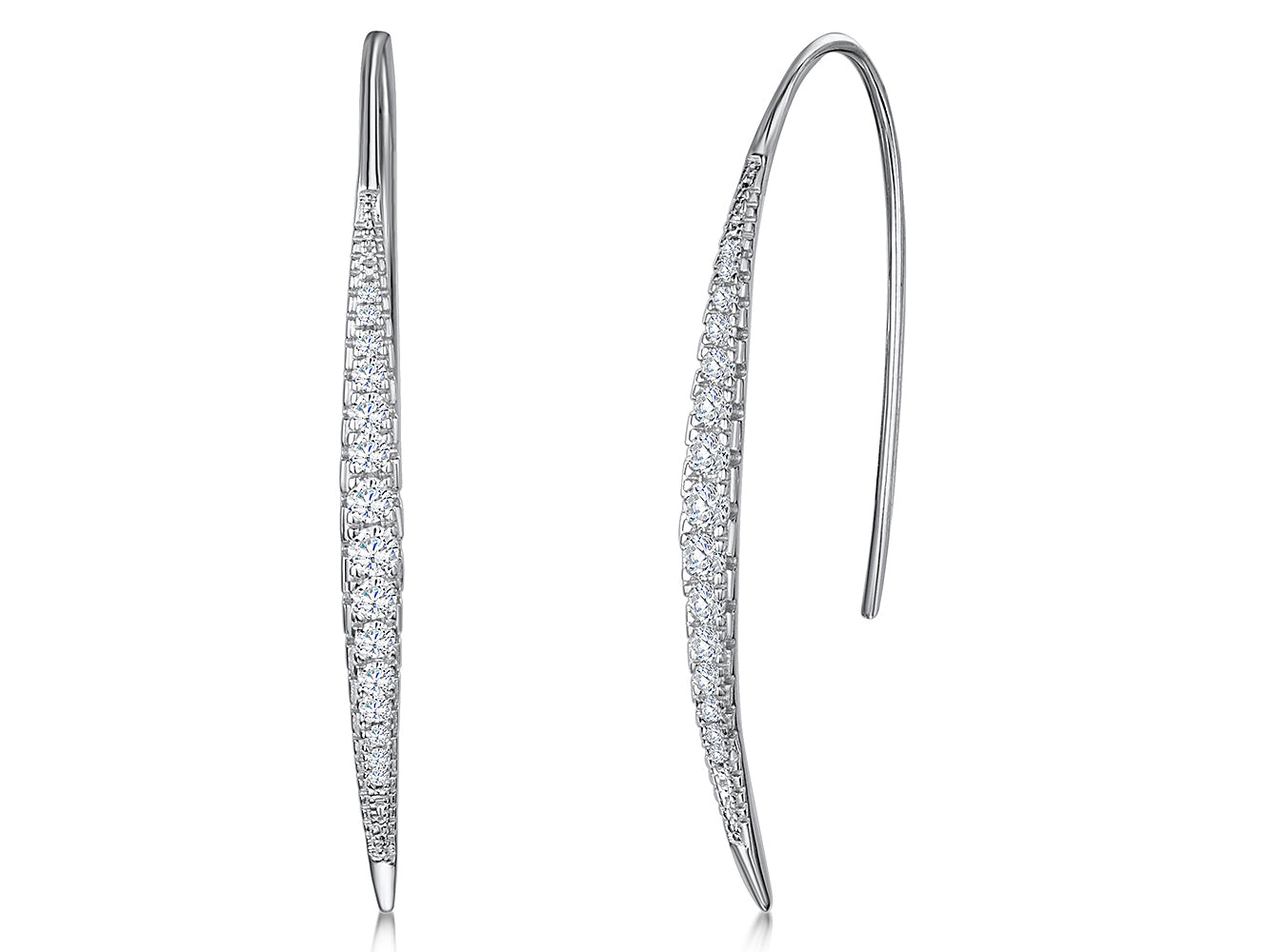 Sterling Silver Pave Set  Pull Through Earrings