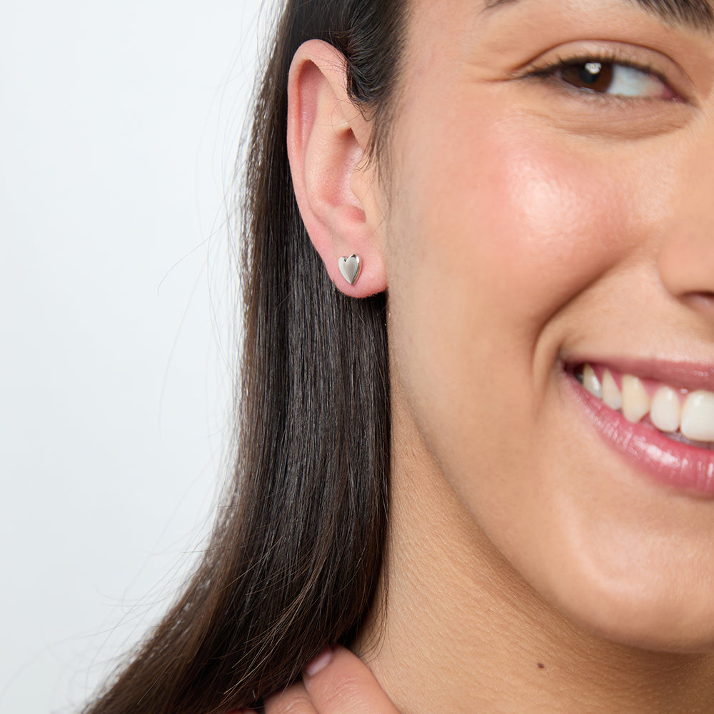 Sterling Silver Plain Heart Stud Earrings