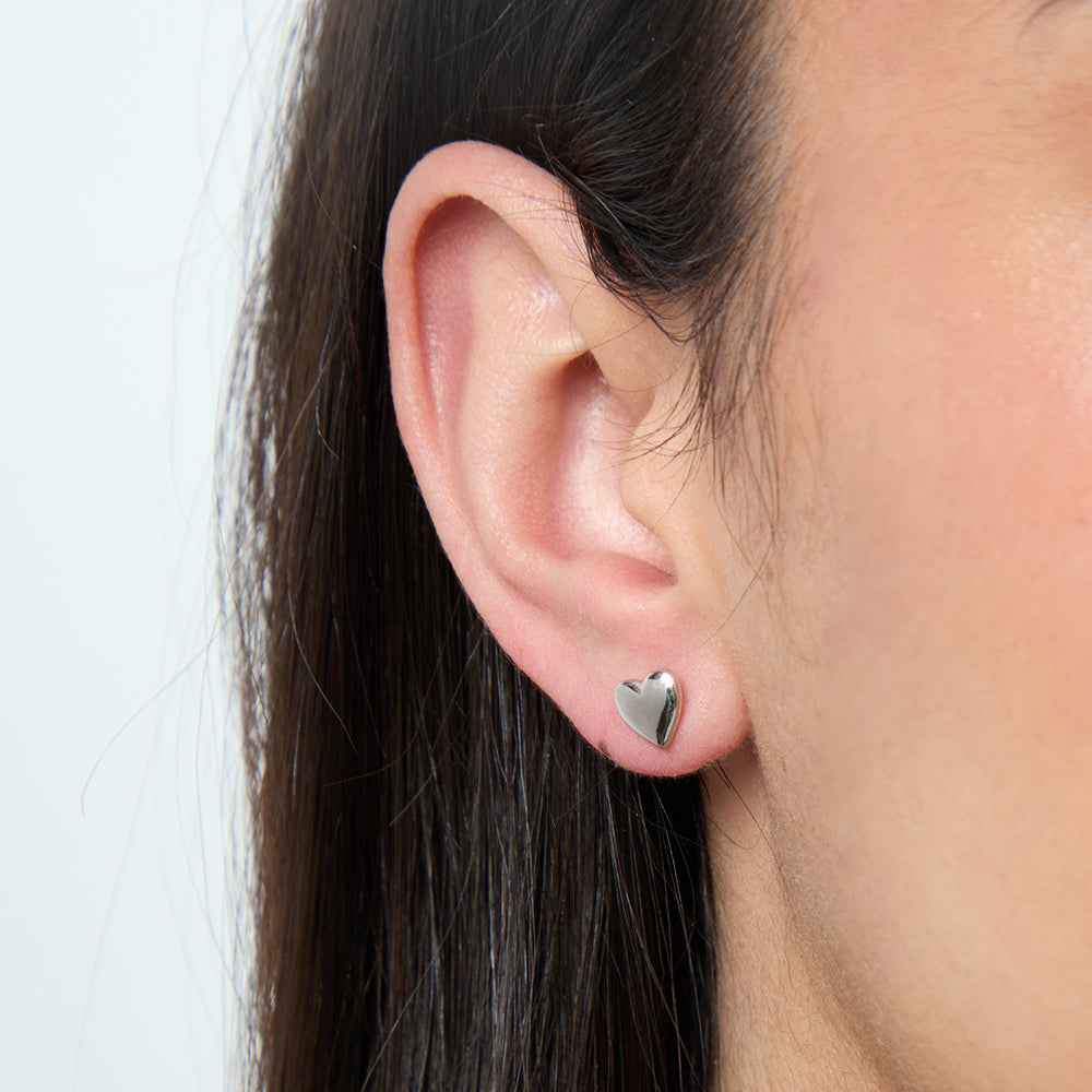 Sterling Silver Plain Heart Stud Earrings