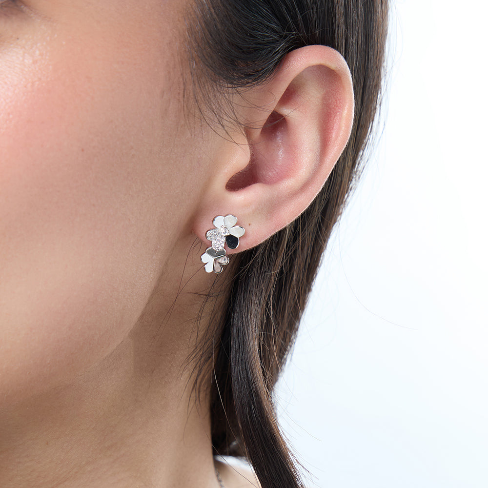 Sterling  Silver Double Flower Drop Earrings