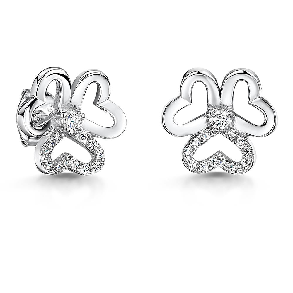 Sterling Silver Open Heart Flower Stud Earrings