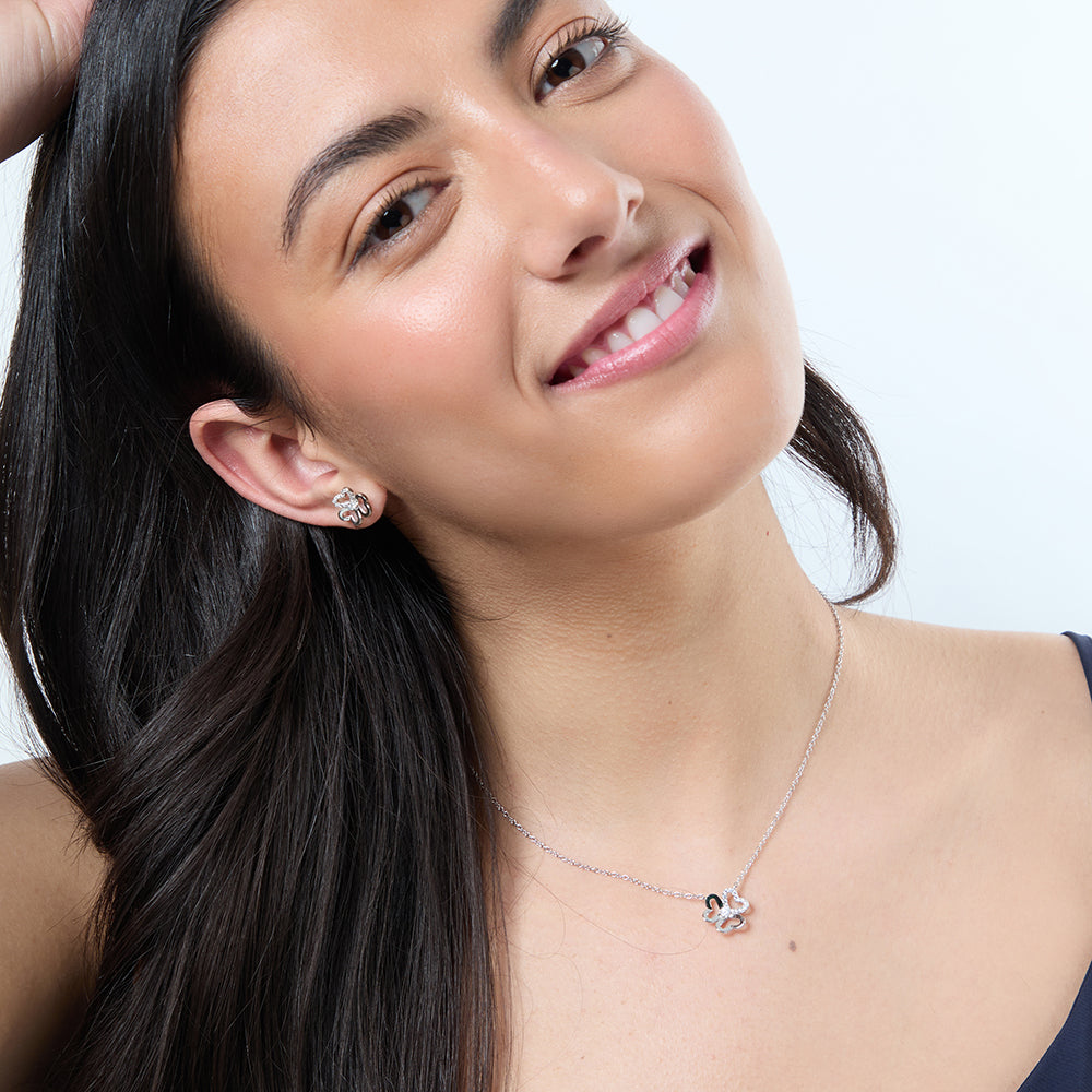 Sterling Silver Open Heart Flower Stud Earrings
