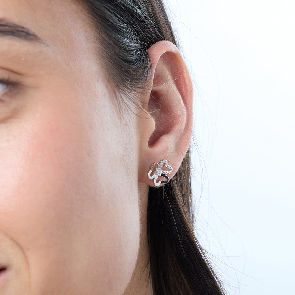 Sterling Silver Open Heart Flower Stud Earrings
