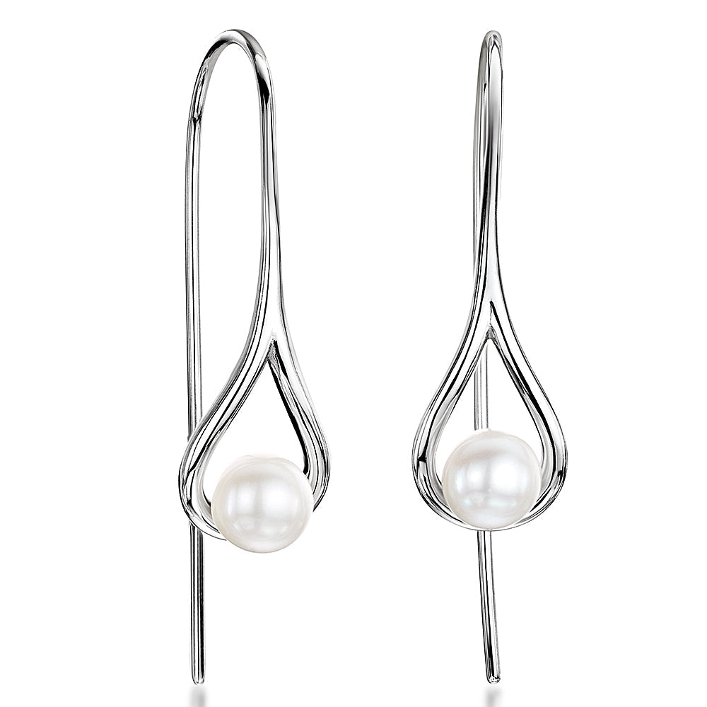 Sterling Silver Pearl Pull Through Earrings