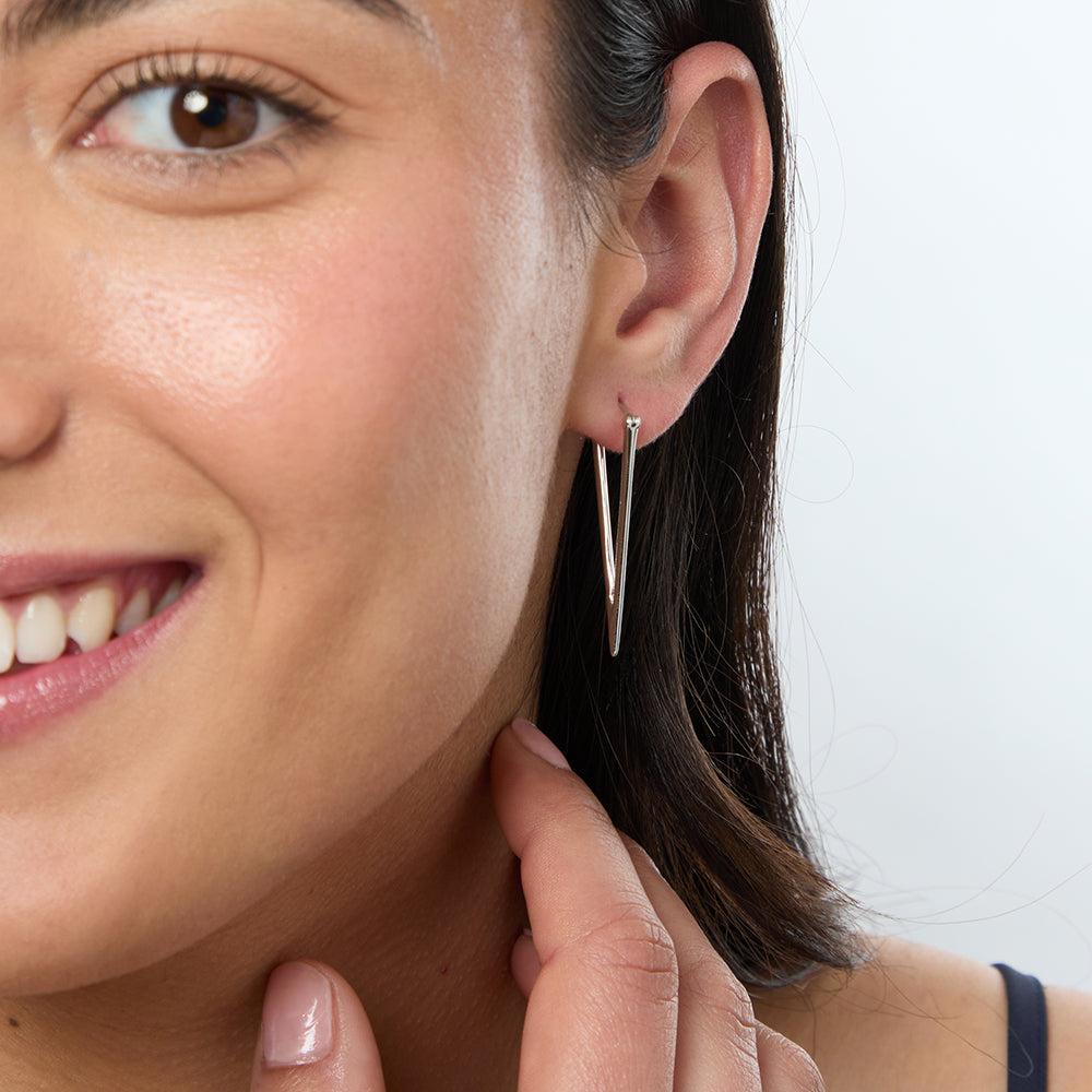 Sterling Silver Long  Triangle Shape  Drop Earrings