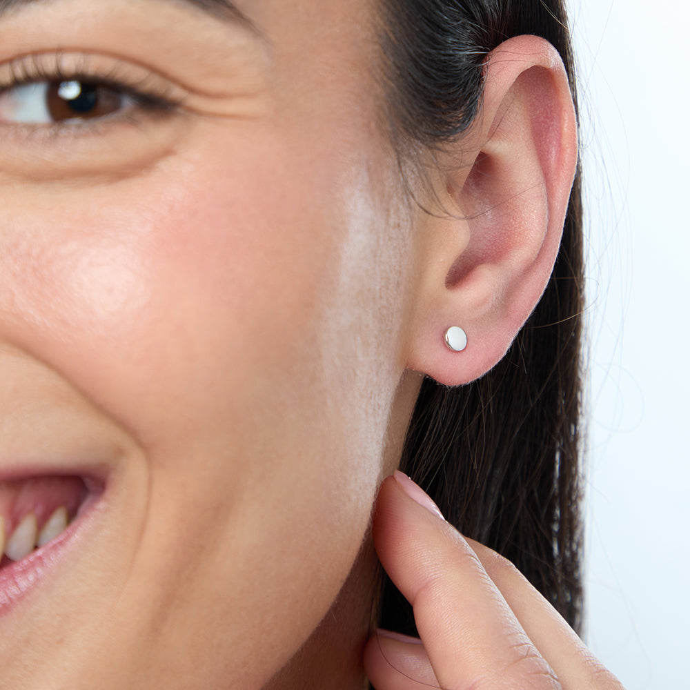 Sterling Silver Plain Round Stud Earrings