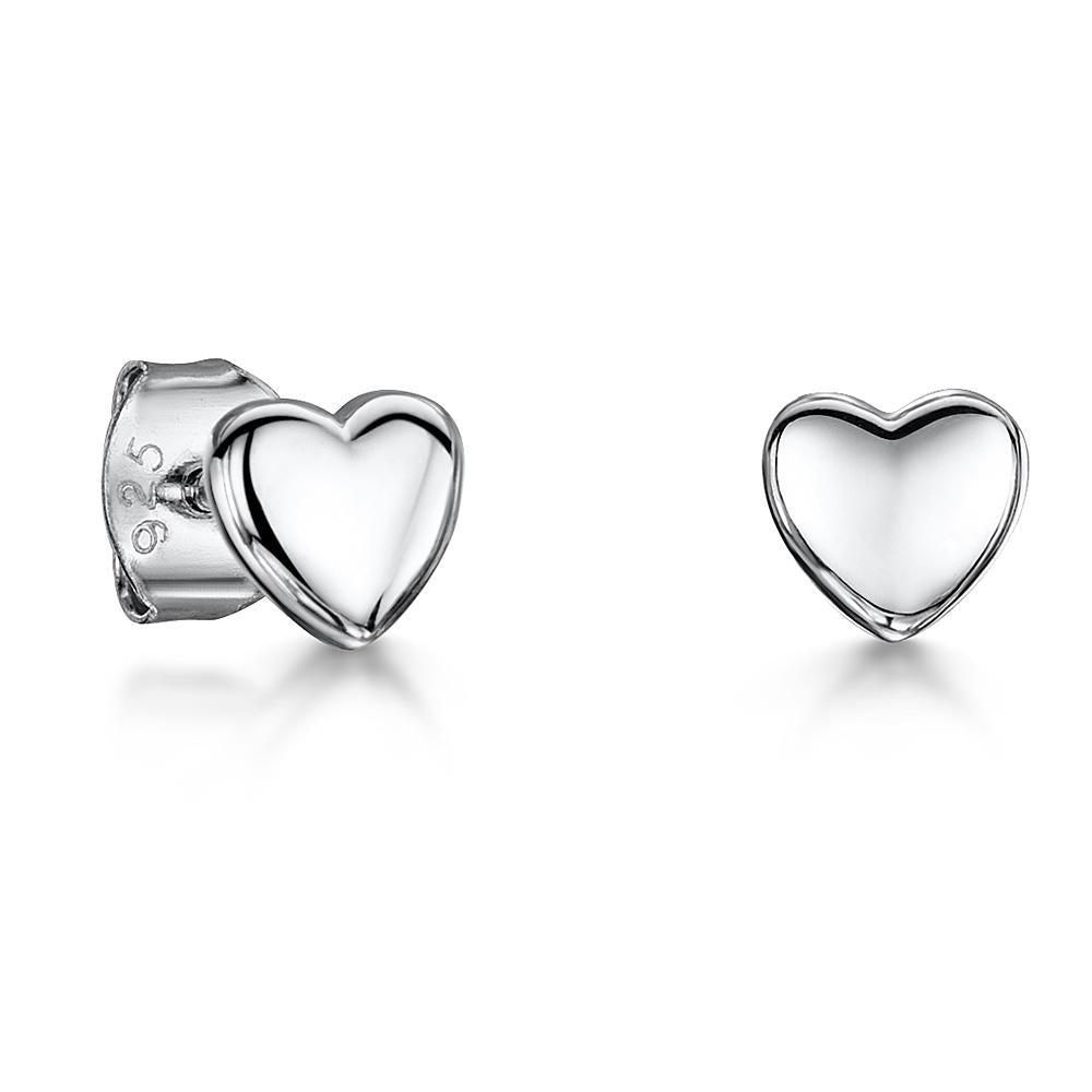 Sterling Silver Plain Heart Stud Earrings