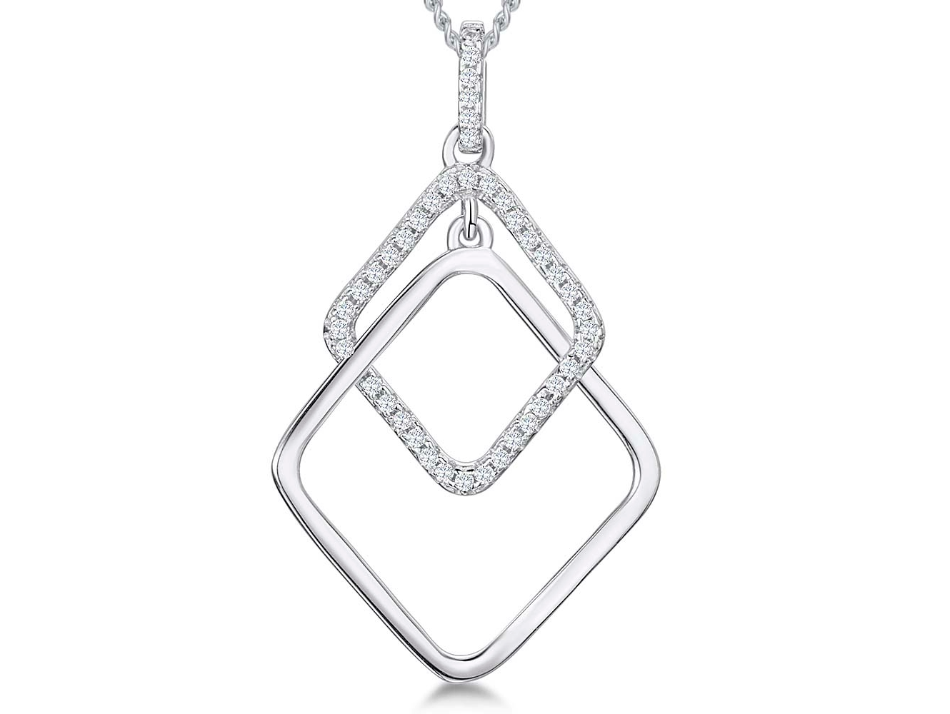 Sterling Silver Offset Double Square Pendant