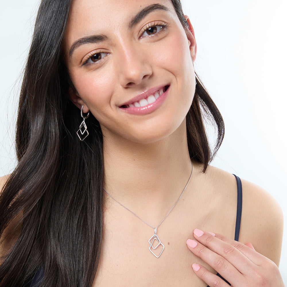 Sterling Silver Offset Double Square Pendant