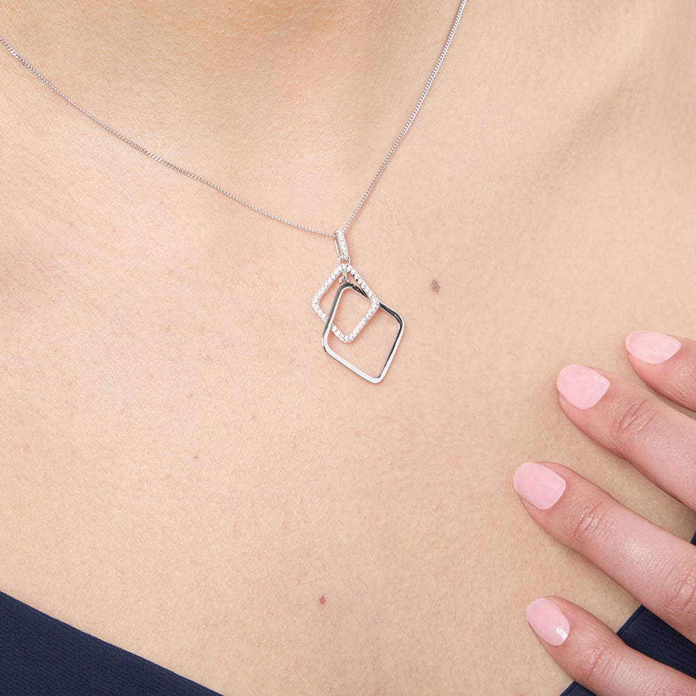 Sterling Silver Offset Double Square Pendant