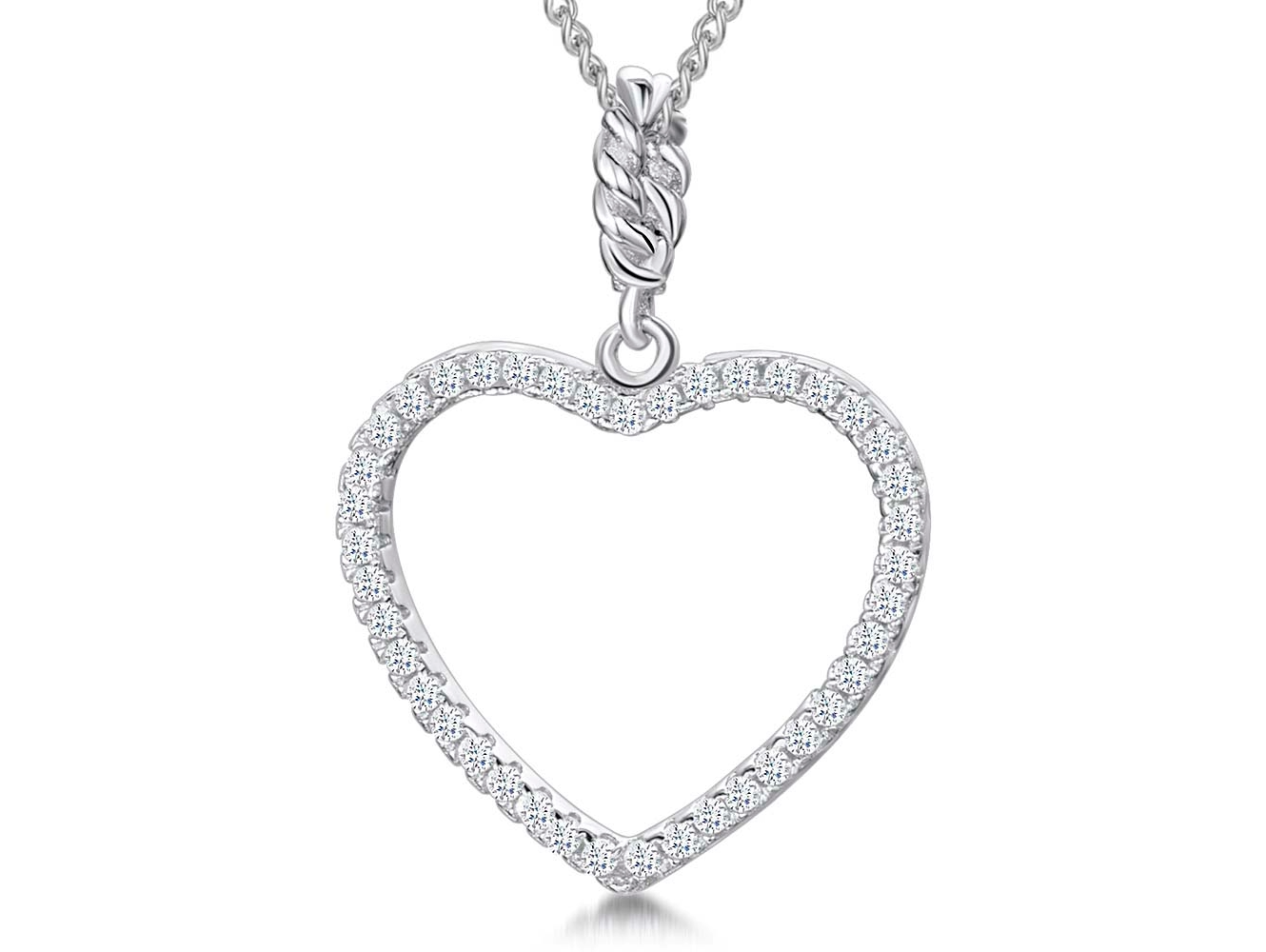 Sterling Silver Cubic Zirconia Open Heart Pendant