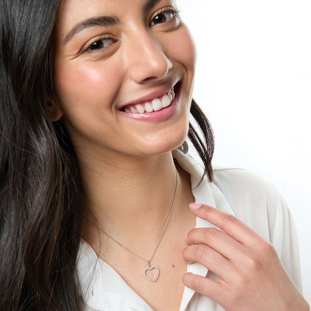 Sterling Silver Cubic Zirconia Open Heart Pendant