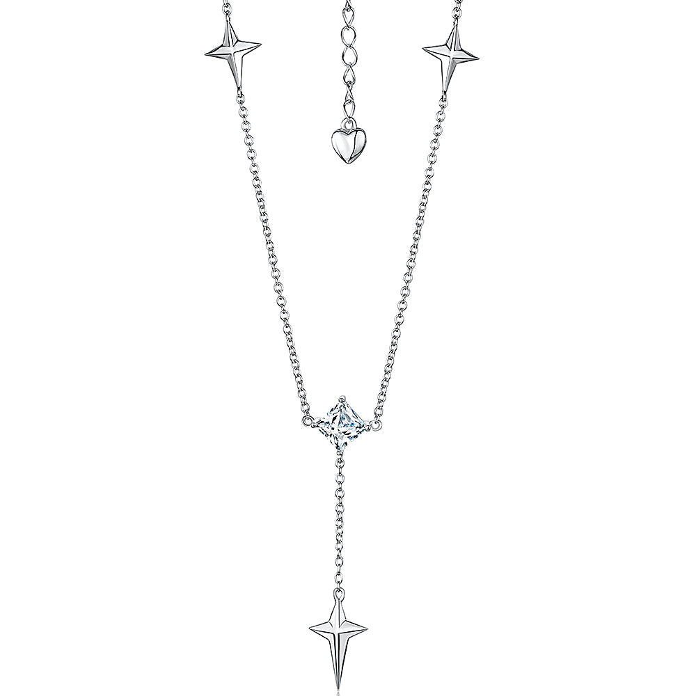 Sterling Silver Lariat Necklace With Faceted Crosses