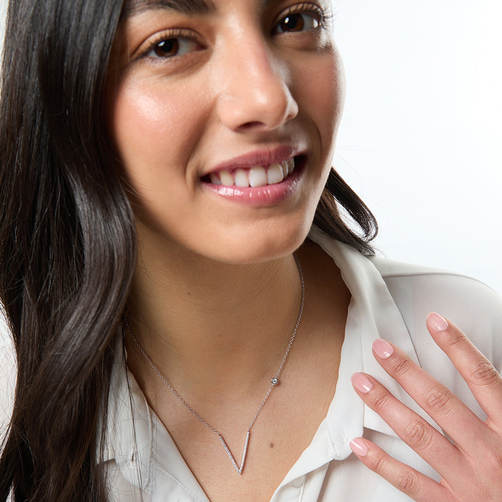 Sterling Silver Initial V Necklace