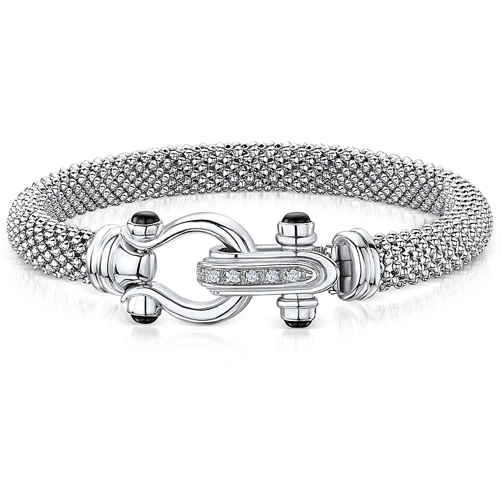 Sterling Silver Chunky Mesh Bracelet With Black Onyx