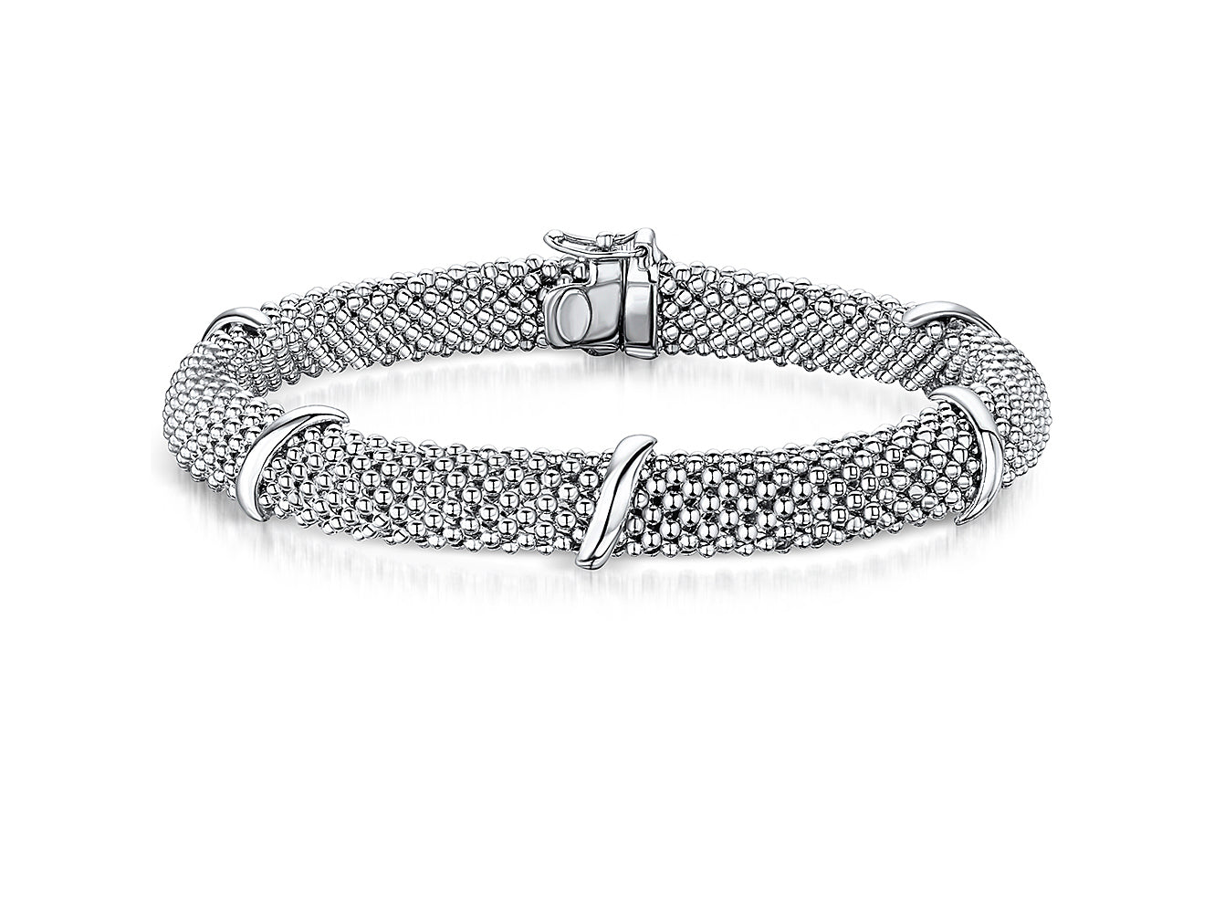 Sterling Silver Chunky Mesh Bracelet With Silver Bars