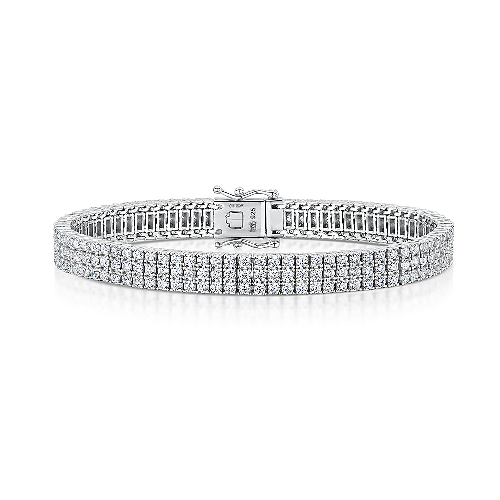 Sterling Silver Cubic Zirconia 8.2ct Triple Row Line Bracelet