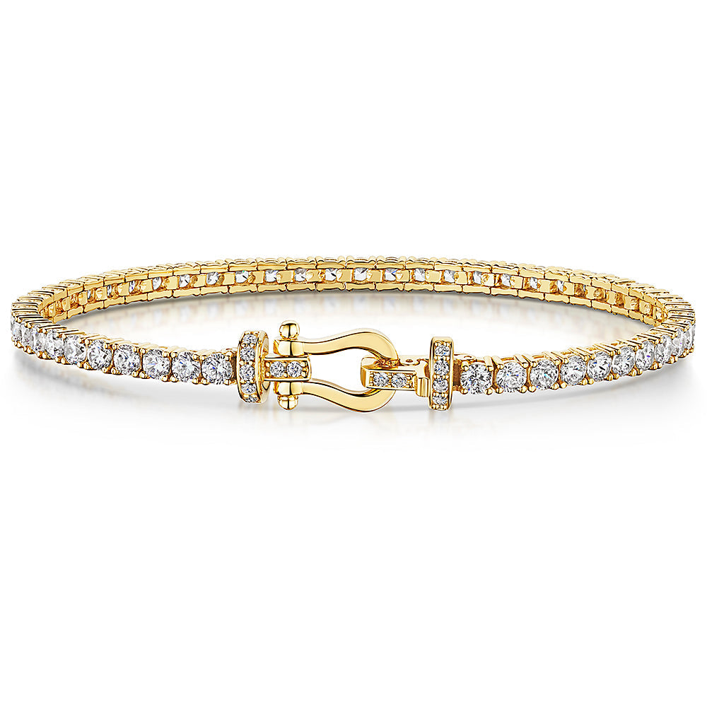 Yellow Gold Buckle Clasp Cubic Zirconia Tennis Bracelet