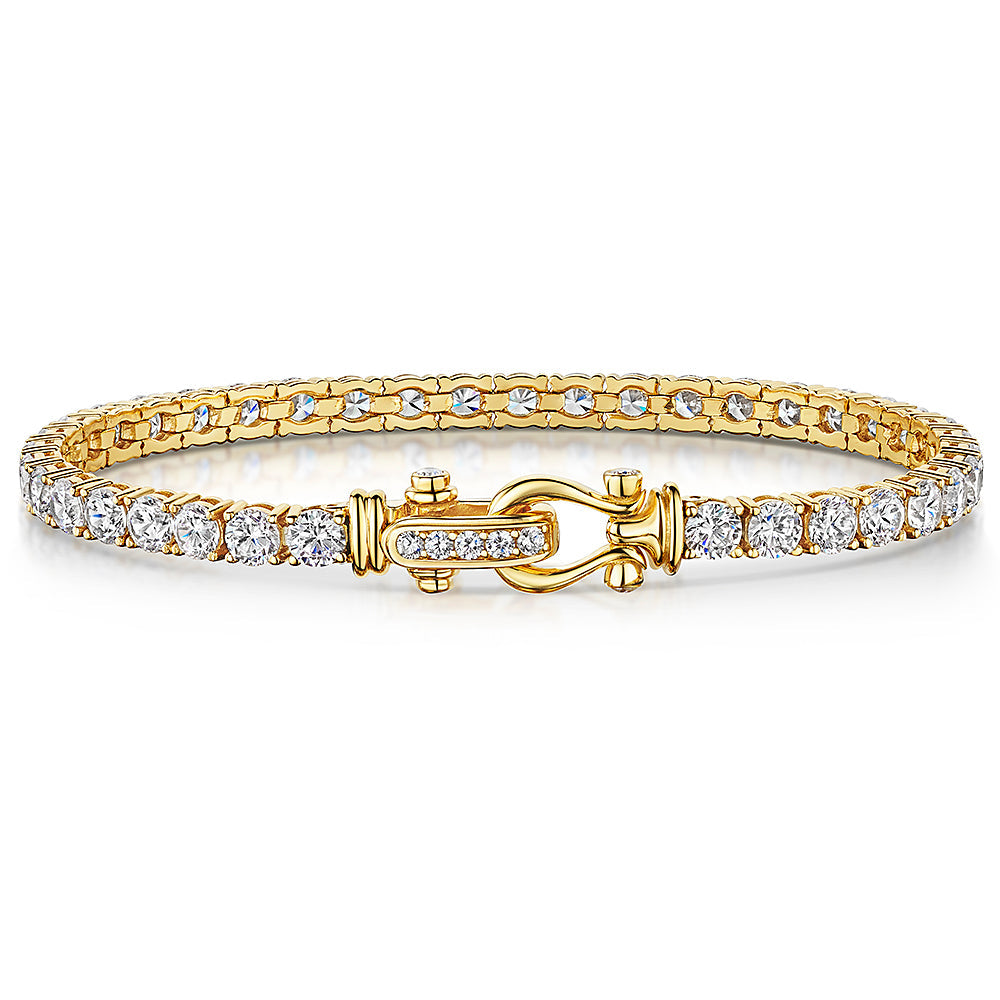 Yellow Gold Buckle Clasp Cubic Zirconia Tennis Bracelet
