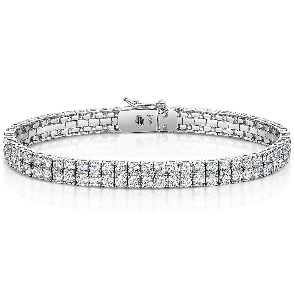 Sterling Silver 12ct Double Row Cubic Zirconia Tennis Bracelet