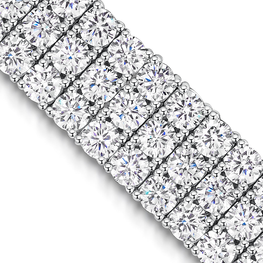 Sterling Silver Triple Row 30ct Cubic Zirconia Tennis Bracelet