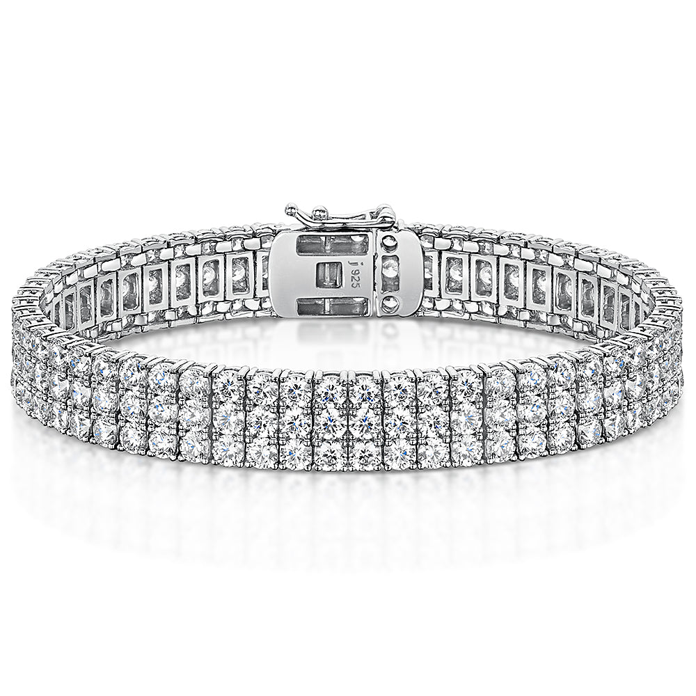 Sterling Silver Triple Row 30ct Cubic Zirconia Tennis Bracelet