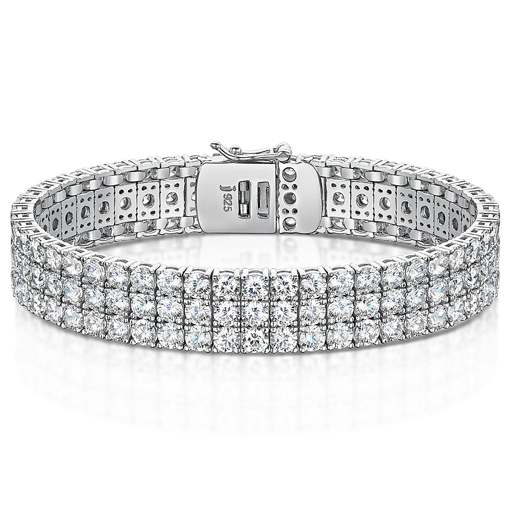 Sterling Silver Triple Row  26 Carat Cubic Zirconia Tennis Bracelet