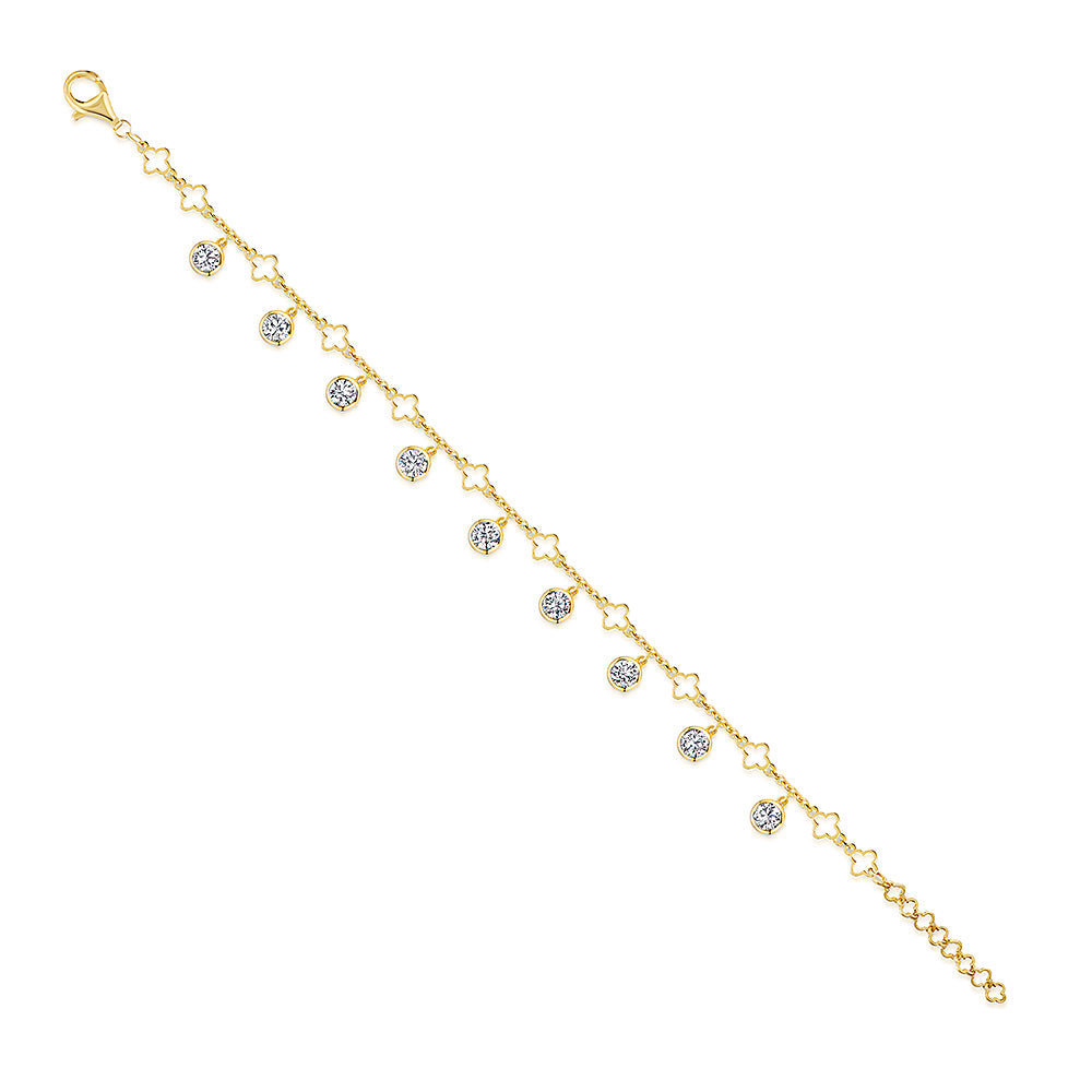 Yellow Gold Nine Stone Clover Charm Bracelet