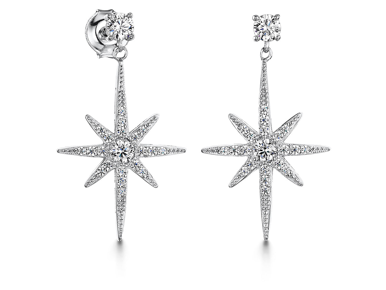 Sterling Silver Small North Star Drop  Stud Earrings
