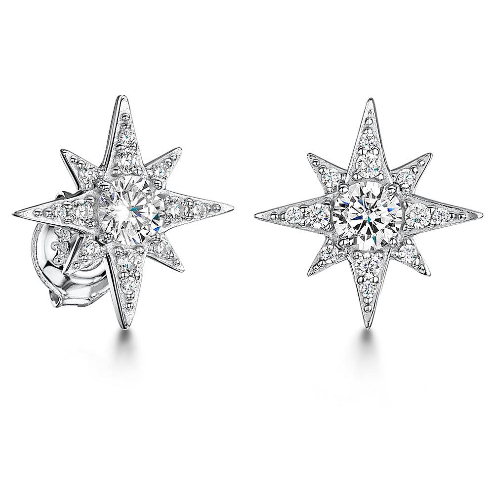 Sterling Silver Cubic   Zirconia North Star Earrings