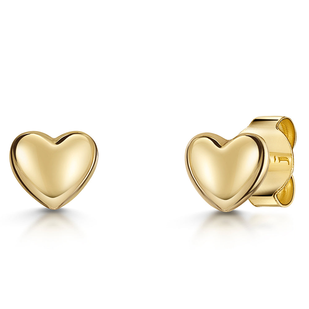 Yellow Gold Plain Bubbly Heart Stud Earrings
