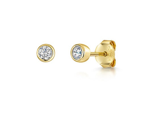 Gold Vermeil 3mm Rubover Bezel Stud Earrings
