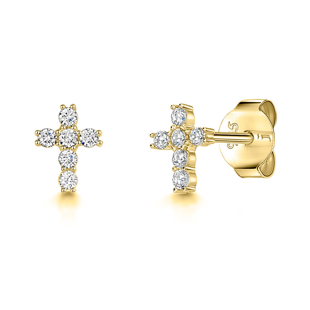 18ct Yellow Gold Vermeil Cross Stud Earrings