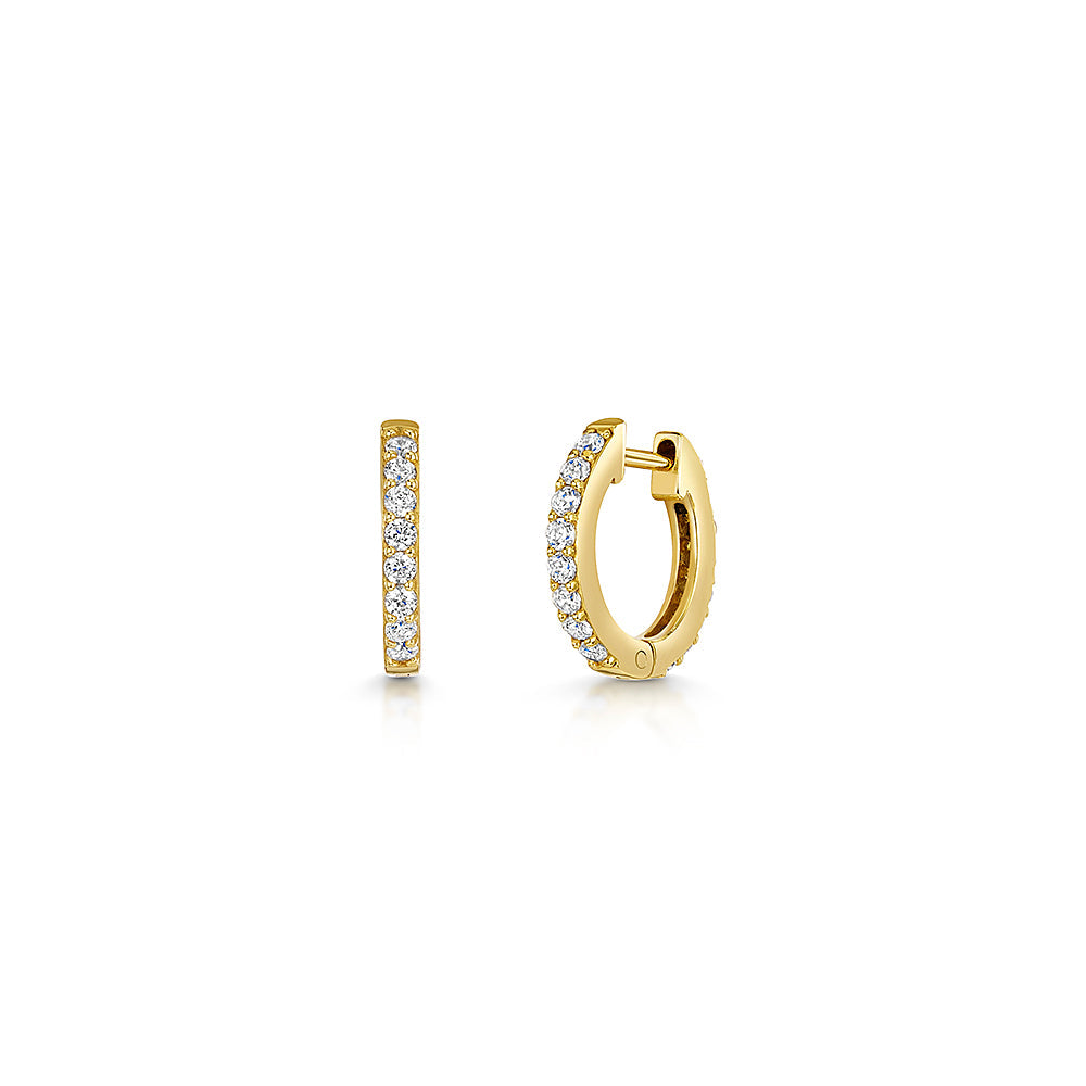 Yellow Gold Small Hoop Earrings Set With Cubic Zirconia's.