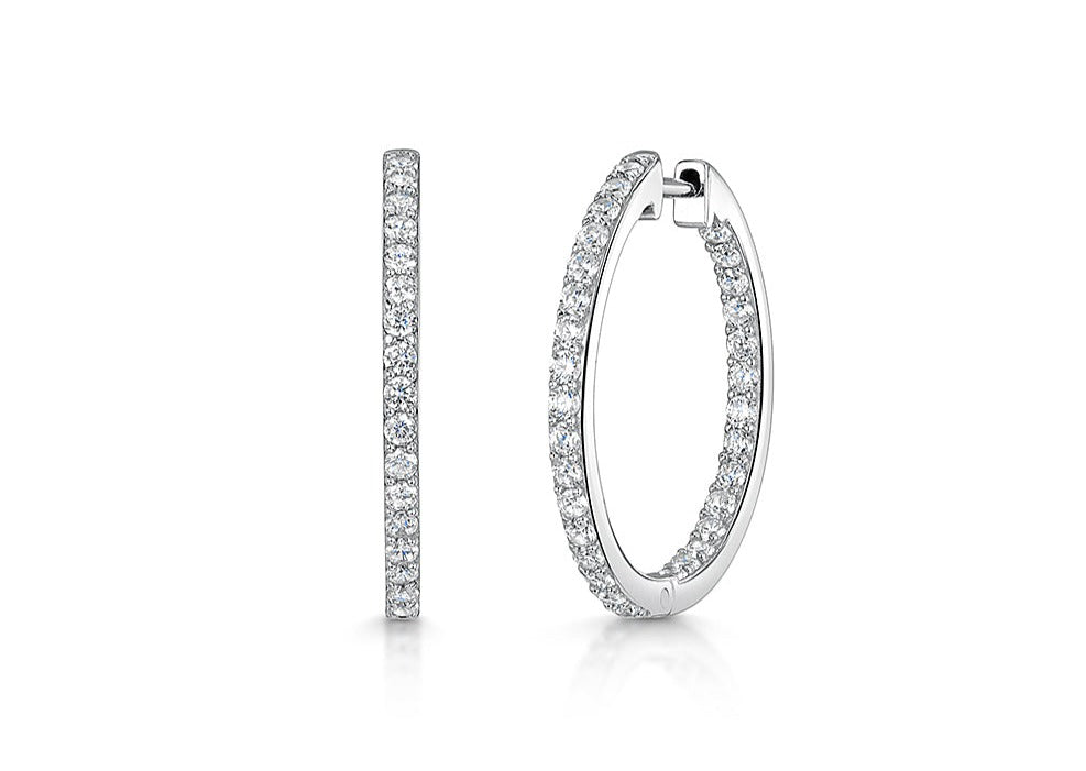 Sterling Silver Cubic Zirconia Medium Hoop Earrings