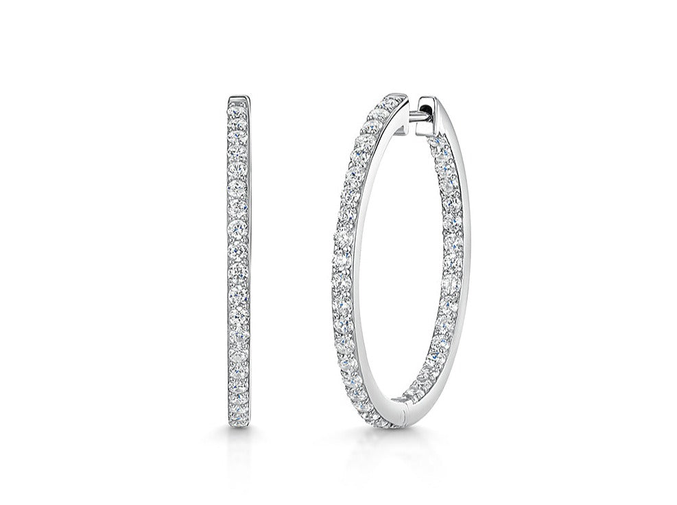 Sterling Silver Medium  Cubic Zirconia Hoop Earrings
