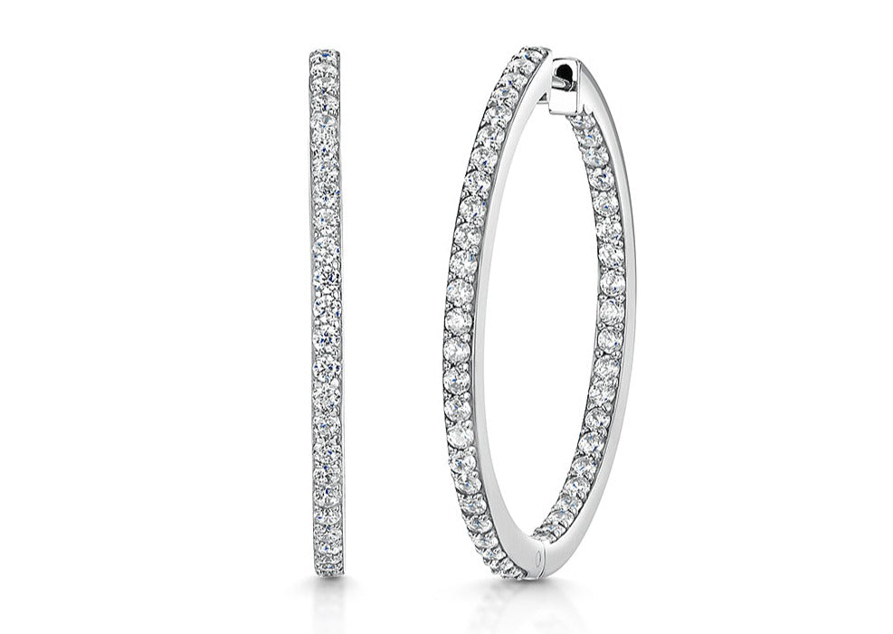 Sterling Silver Medium Hoop Earrings Set With Cubic Zirconia