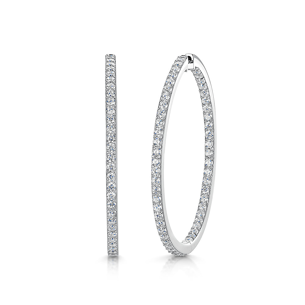 Sterling Silver Large Hoop Earrings Set With Cubic Zirconias