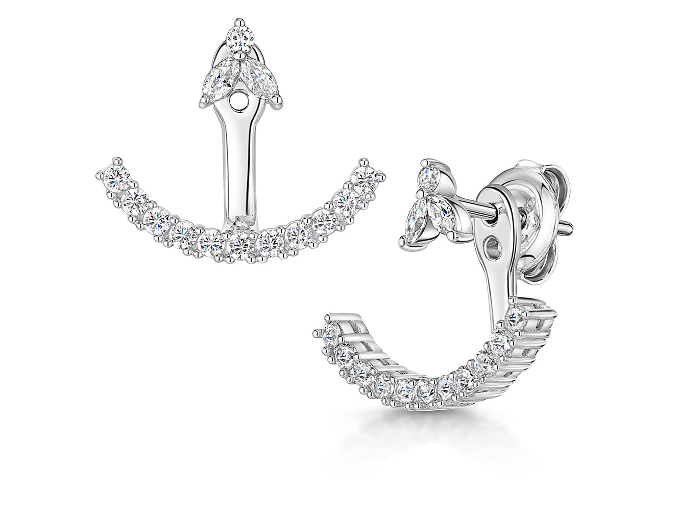 Sterling Silver  Petal Stud Jacket Earring