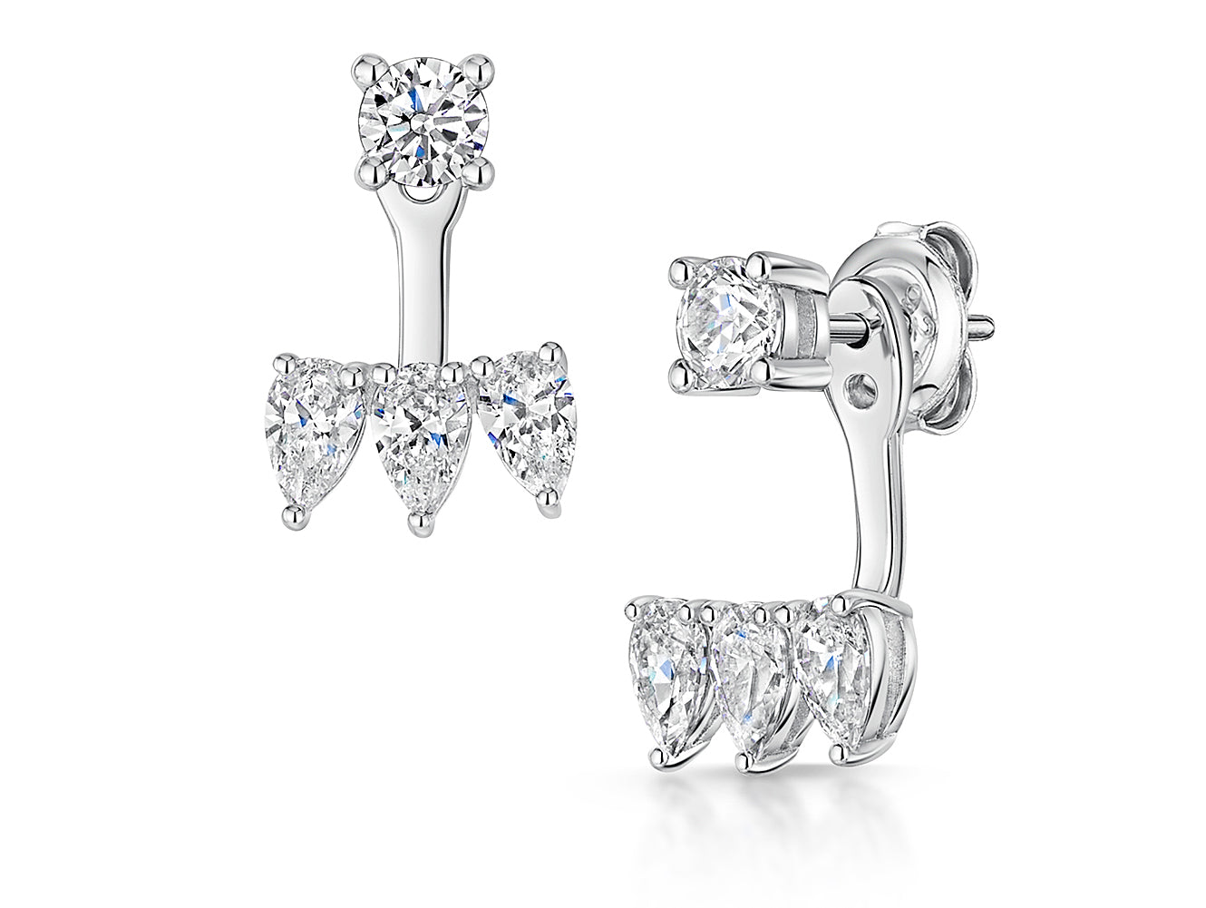 Sterling Silver 3 Teardrop Cubic Zirconia Jacket Earring