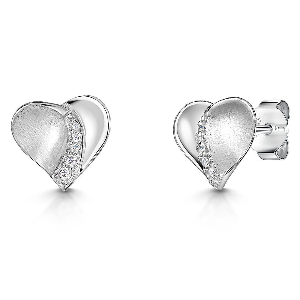 Sterling Silver Satin Heart Earrings