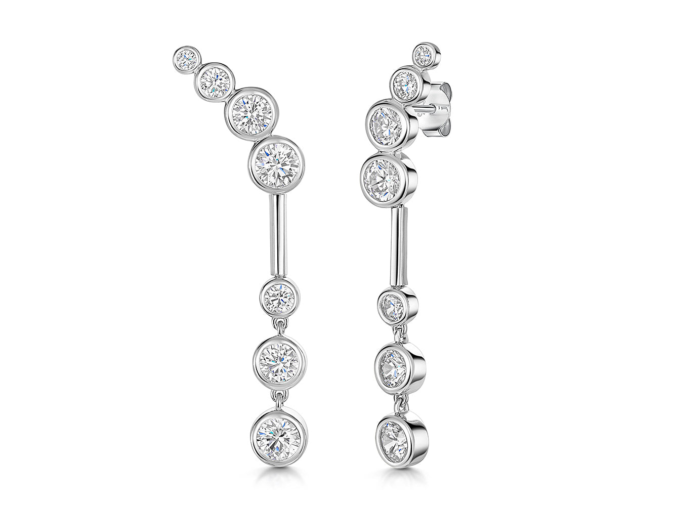 Sterling Silver 7 Stone Graduated  Bubble Earrings