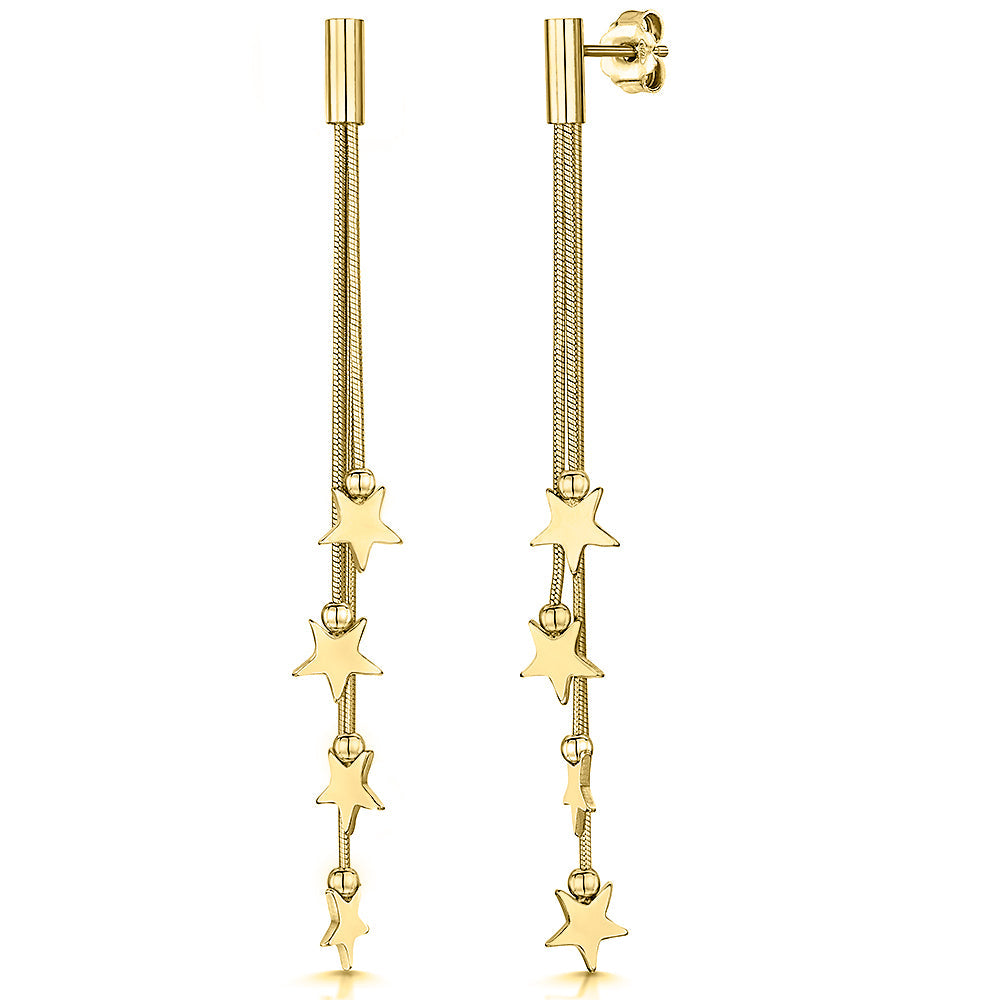 Gold Vermeil   Or Silver Long Graduated 4 Star Drop Earrings