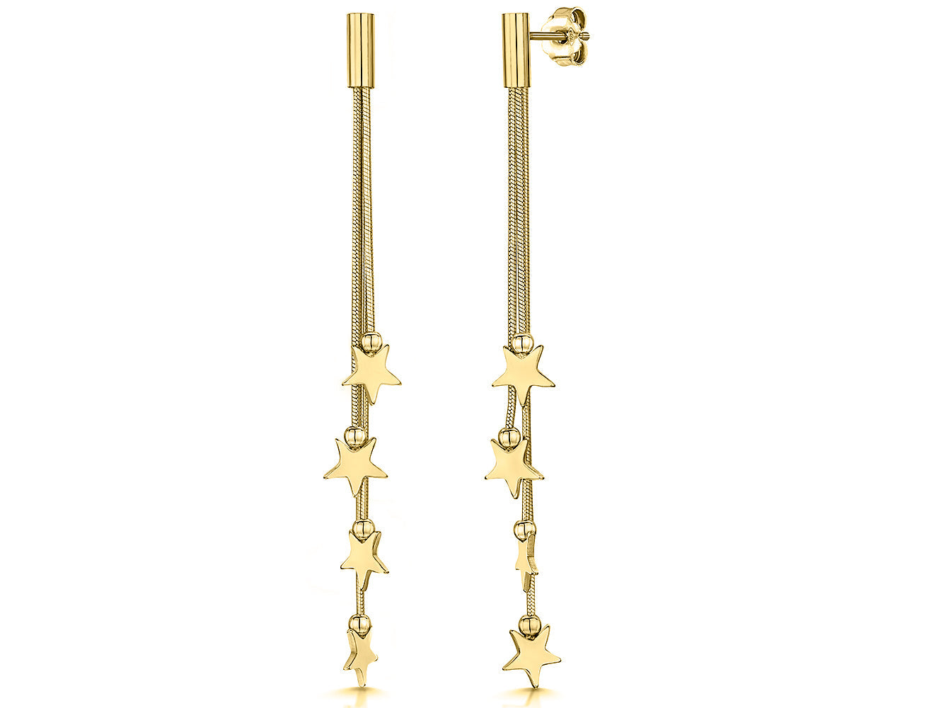 Gold Vermeil   Or Silver Long Graduated 4 Star Drop Earrings