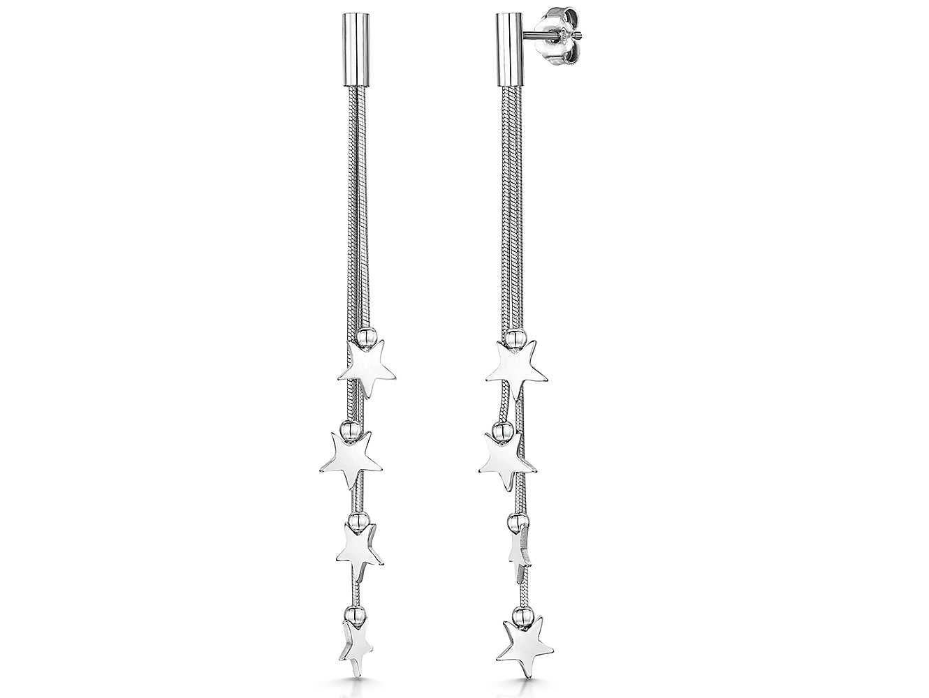 Sterling Silver Graduated 4 Star Drop Earrings