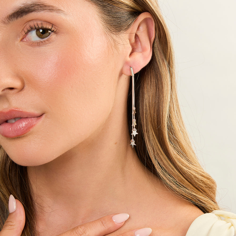 Sterling Silver Graduated 4 Star Drop Earrings